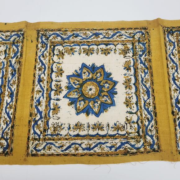 Vintage Turkish Yellow Mandala Flower Fabric Panel Set 4 Connected Turkey Made - Picture 3 of 10